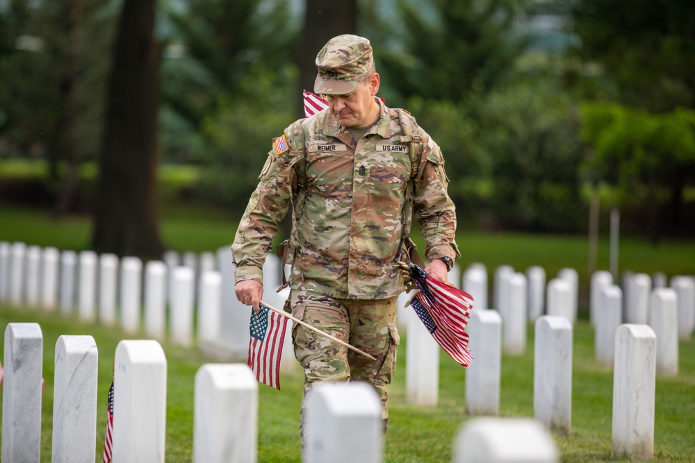 SMA Weimer Places Flags In Arlington National Cemetery