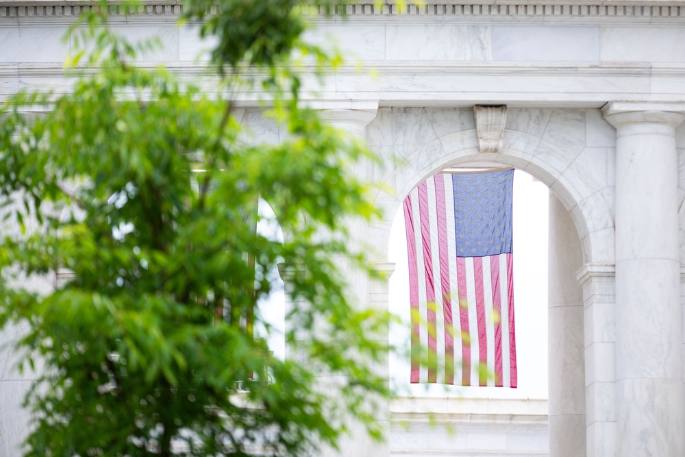 Tomb Sentinel Places Flags at the Tomb of the Unknown Soldier