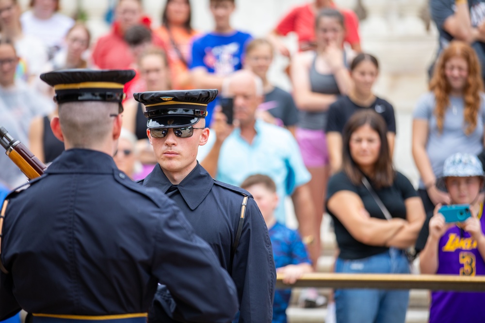 Tomb Sentinel Places Flags at the Tomb of the Unknown Soldier
