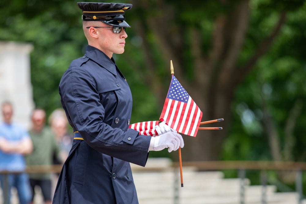 Tomb Sentinel Places Flags at the Tomb of the Unknown Soldier
