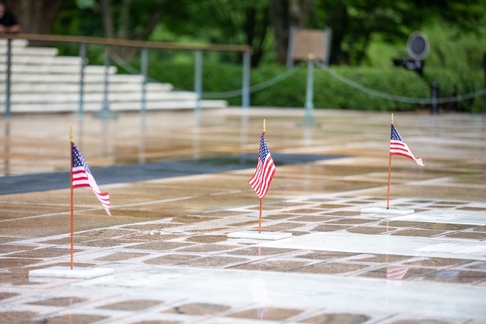 Tomb Sentinel Places Flags at the Tomb of the Unknown Soldier