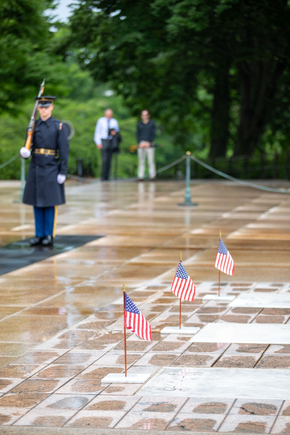 Tomb Sentinel Places Flags at the Tomb of the Unknown Soldier