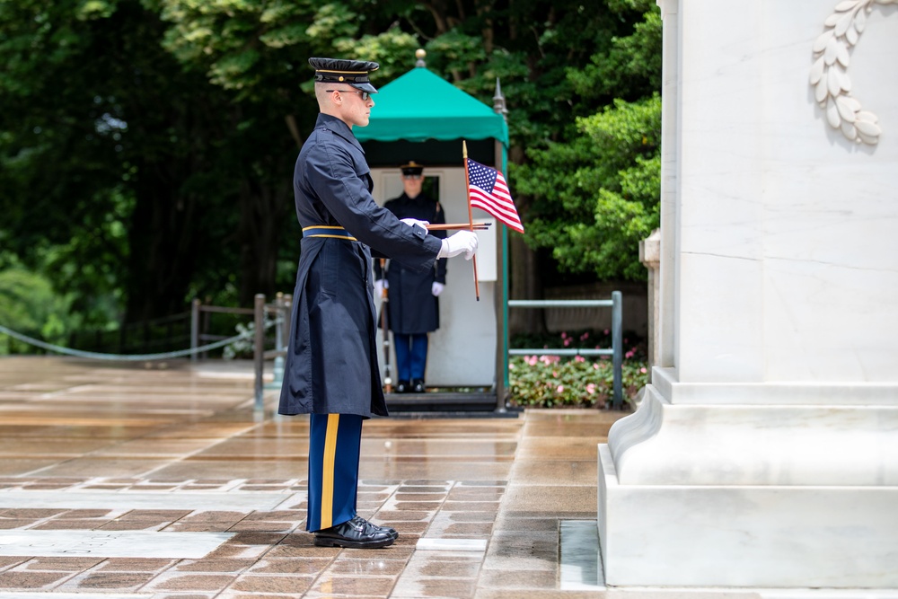 Tomb Sentinel Places Flags at the Tomb of the Unknown Soldier