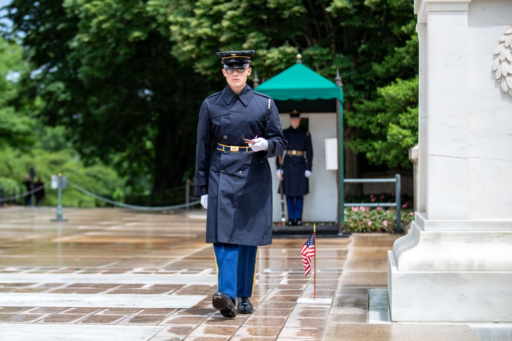 Tomb Sentinel Places Flags at the Tomb of the Unknown Soldier