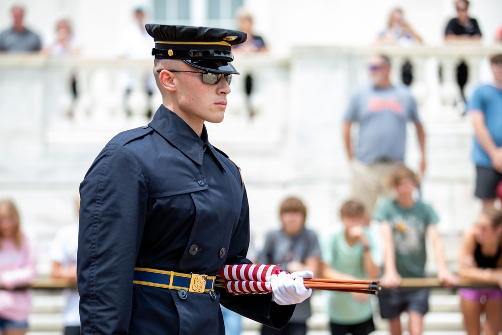Tomb Sentinel Places Flags at the Tomb of the Unknown Soldier