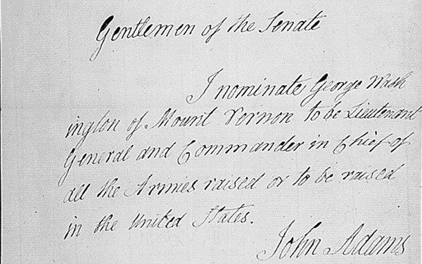 Army Birthday 249 History - President John Adams Nominates George Washington to Commander in Chief of the Armies