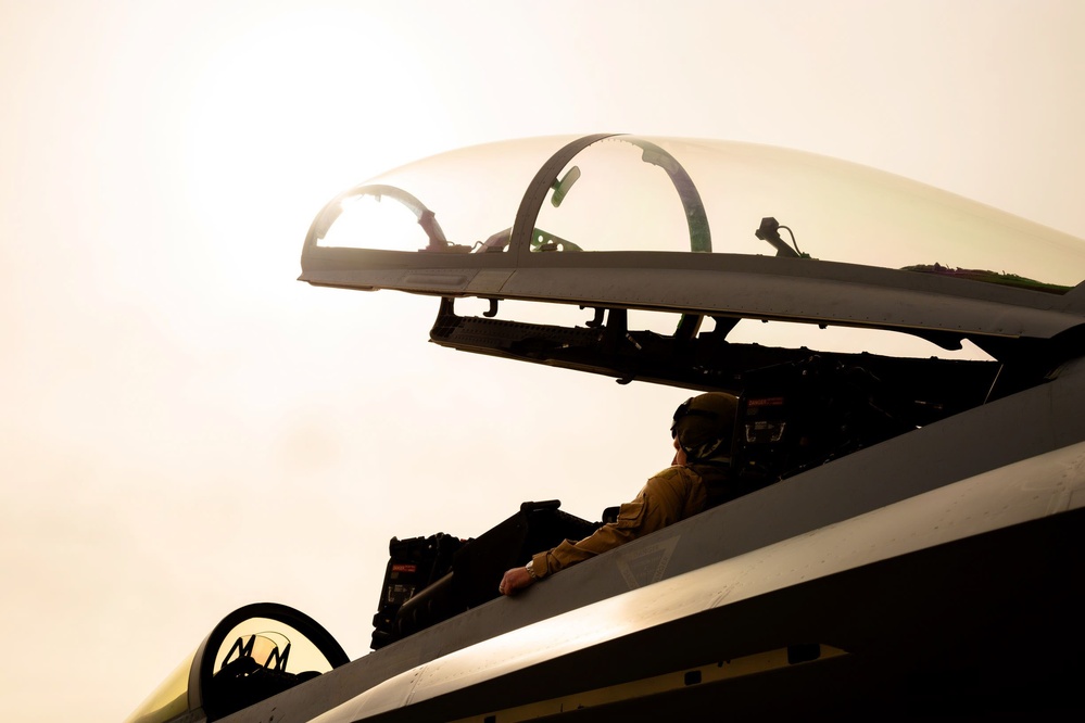 Captain Michael &quot;Snap&quot; Langbehn, the Deputy Commander of the Naval Aviation Warfighting Development Center, conducts his final flight.