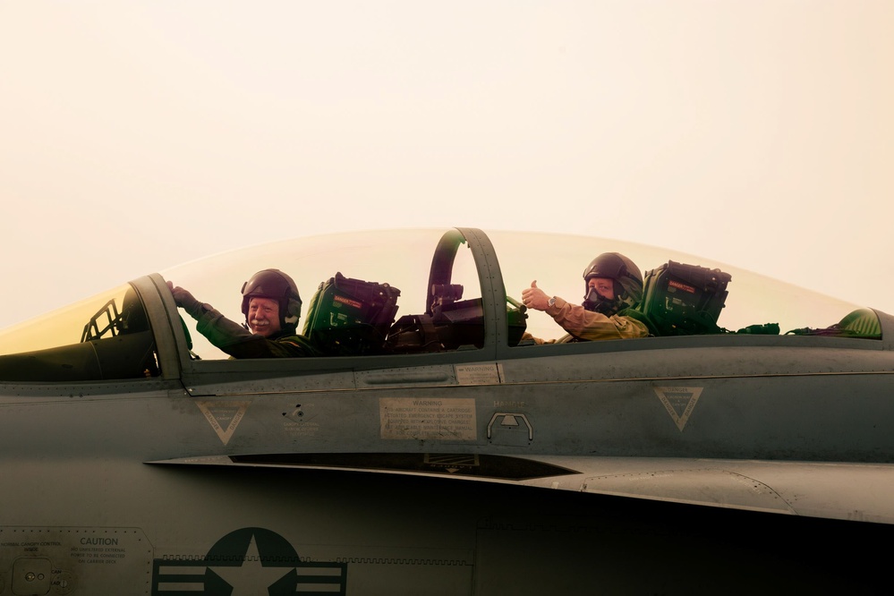 Captain Michael &quot;Snap&quot; Langbehn, the Deputy Commander of the Naval Aviation Warfighting Development Center, conducts his final flight.