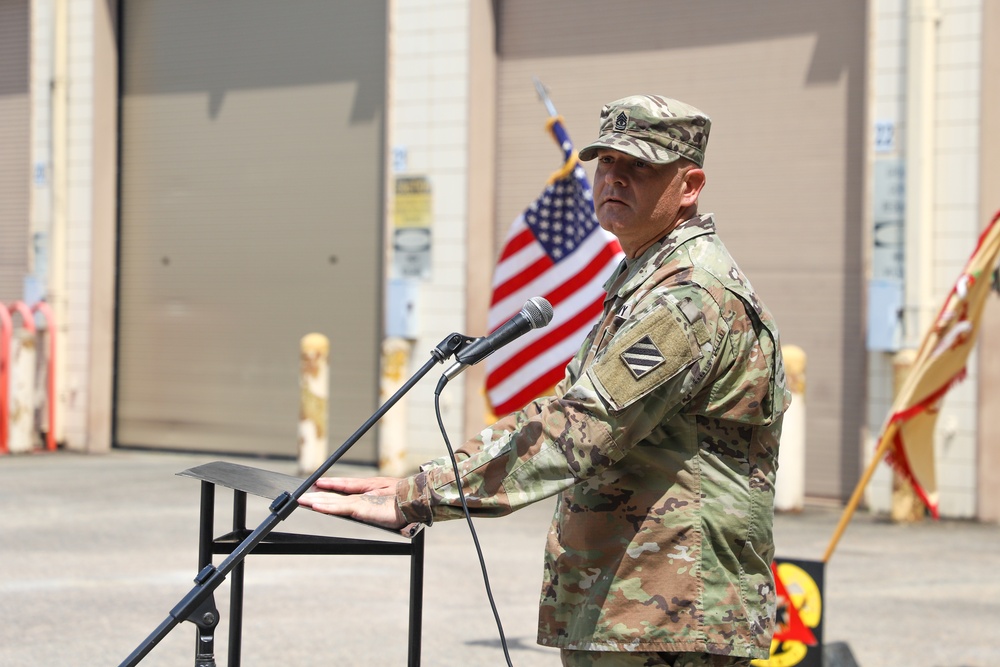 First Seargeants Pass Company Guidon in Change of Command