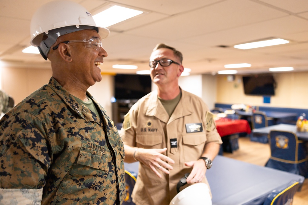 ACMC and MARFORCOM Commander visit USS Arlington (LPD 24) at NASSCO-Norfolk Shipyard