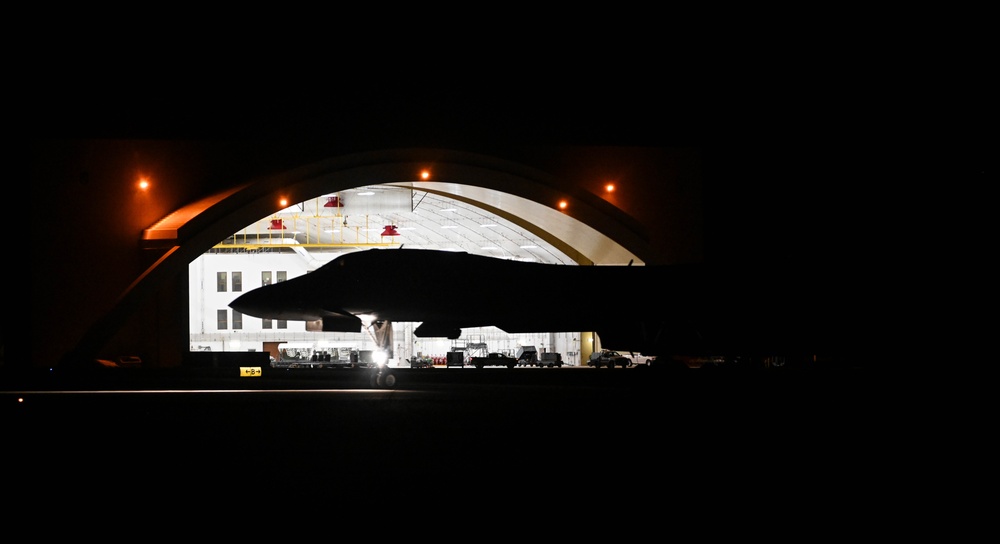 37th Expeditionary Bomb Squadron B-1B Lancer returns from a training mission during BTF 24-6