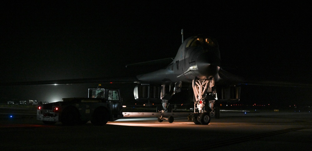 37th Expeditionary Bomb Squadron B-1B Lancer returns from a training mission during BTF 24-6