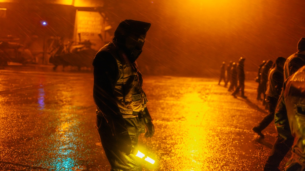 Sailors Conduct Foreign Object Debris Walkdown in the Rain