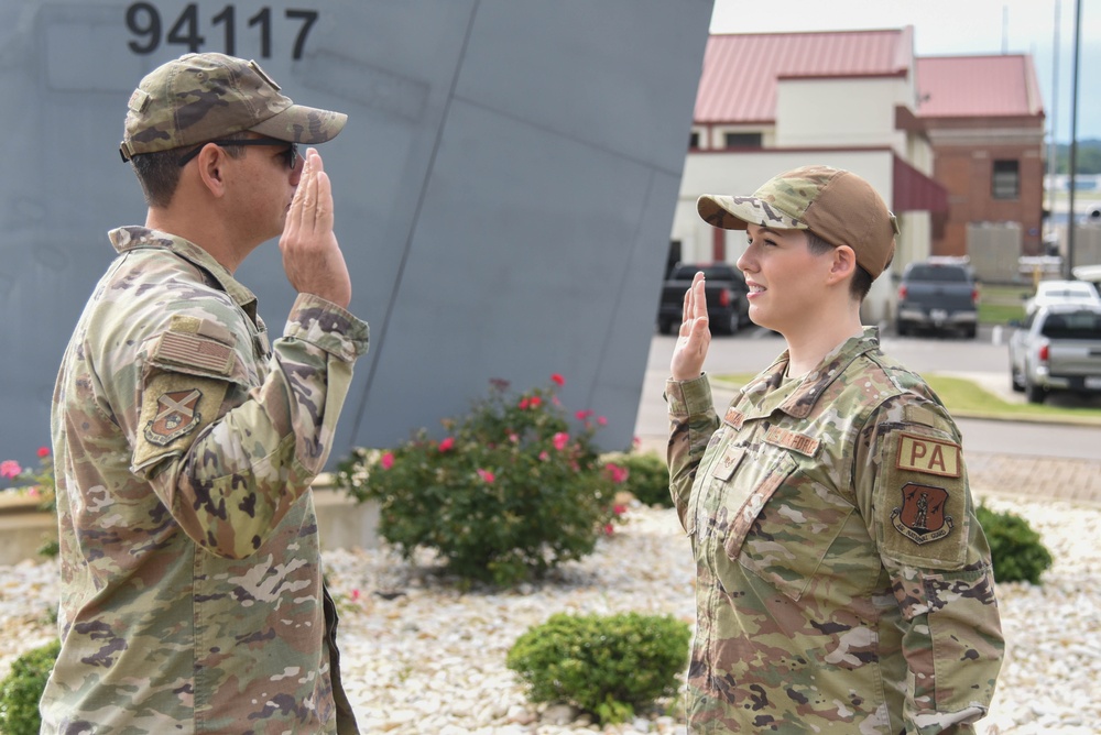 Staff Sgt. Shelby Thurman reenlists into the Air National Guard