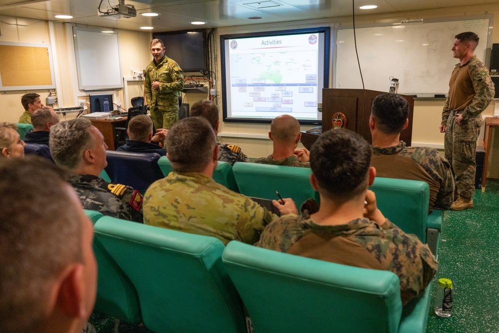 MRF-D 24.3 Marines, Sailors brief MAGTF capabilities to HMAS Adelaide staff
