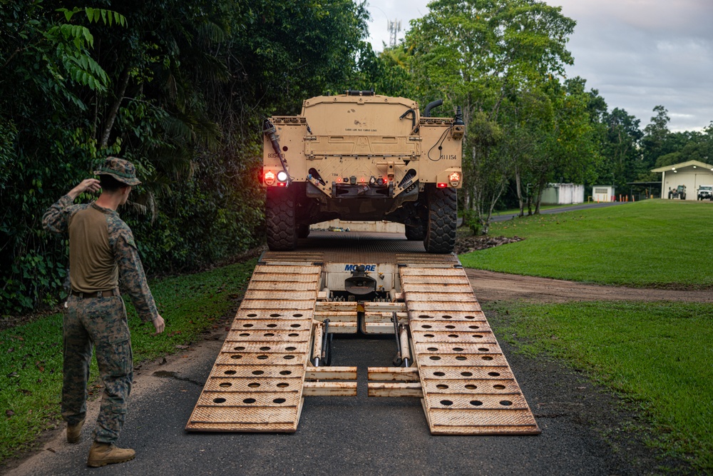 MRF-D 24.3: Tactical vehicles assigned to Fox Co., 2nd Bn., 5th Marines (Rein.) arrive in Tully for Jungle Warfare Training