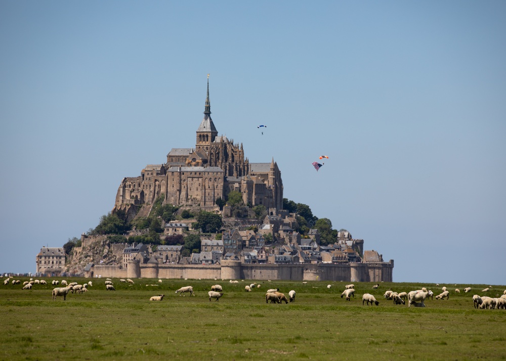 U.S. Military veterans perform airborne ops at Mont-Saint-Michel