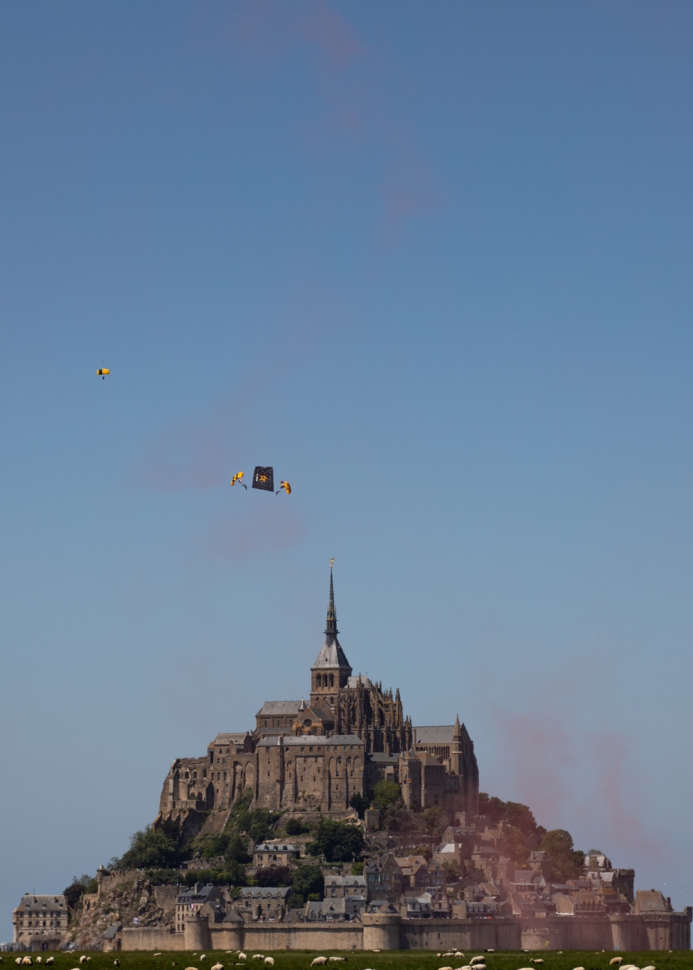 U.S. Military veterans perform airborne ops at Mont-Saint-Michel