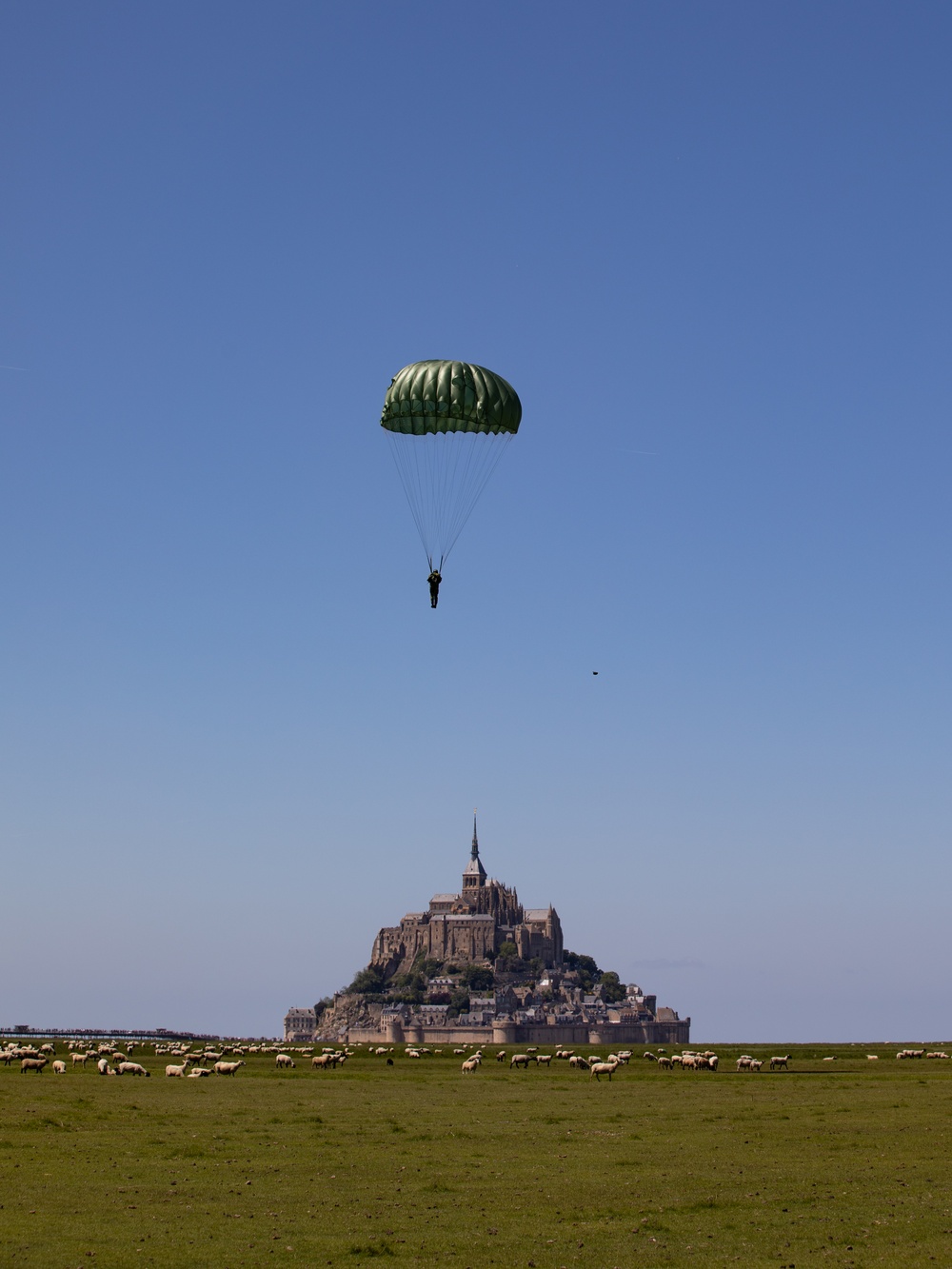 U.S. Military veterans perform airborne ops at Mont-Saint-Michel