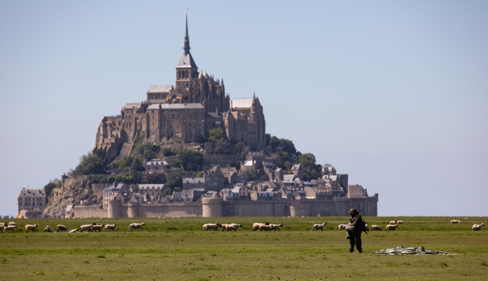 U.S. Military veterans perform airborne ops at Mont-Saint-Michel