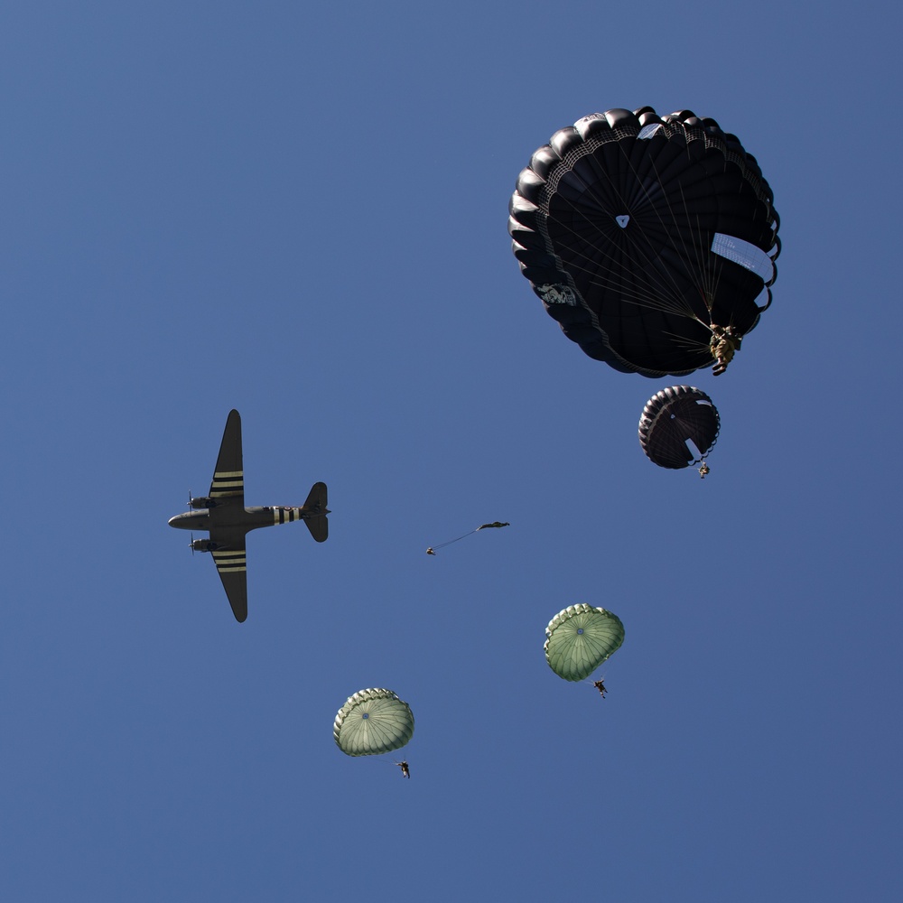 U.S. Military veterans perform airborne ops at Mont-Saint-Michel