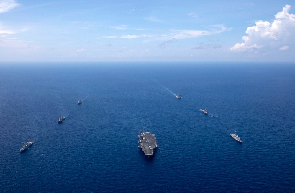 Carrier Strike Group Nine with Canadian, French Ships Transit South China Sea Together for Valiant Shield 2024