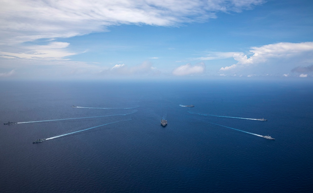 Carrier Strike Group Nine with Canadian, French Ships Transit South China Sea Together for Valiant Shield 2024