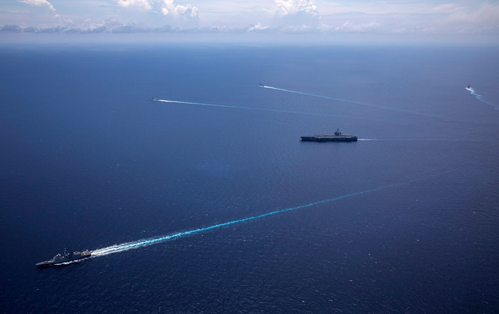 Carrier Strike Group Nine with Canadian, French Ships Transit South China Sea Together for Valiant Shield 2024