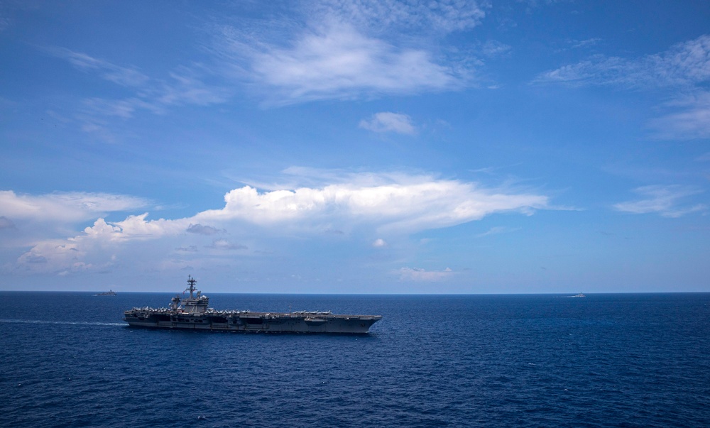 Carrier Strike Group Nine with Canadian, French Ships Transit South China Sea Together for Valiant Shield 2024