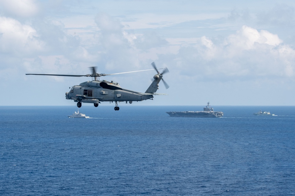 Carrier Strike Group Nine with Canadian, French Ships Transit South China Sea Together for Valiant Shield 2024