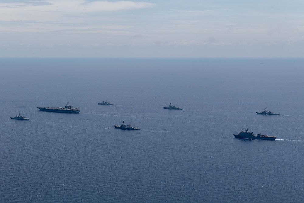 Carrier Strike Group Nine with Canadian, French Ships Transit South China Sea Together for Valiant Shield 2024