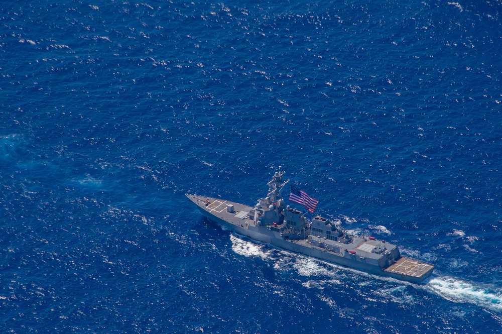 USS Ronald Reagan (CVN 76) steams in formation with 7th Fleet ships, Japan Maritime Self-Defense Force ships, as U.S. Navy, U.S. Air Force and Japan Air Self-Defense Force aircraft fly over in support of Valiant Shield 2024