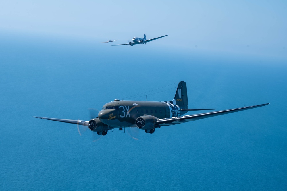 D-Day 80 celebrates with legacy C-47s flying over Omaha Beach