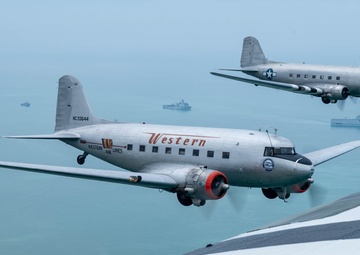 Legacy C-47s fly over Omaha Beach for D-Day 80