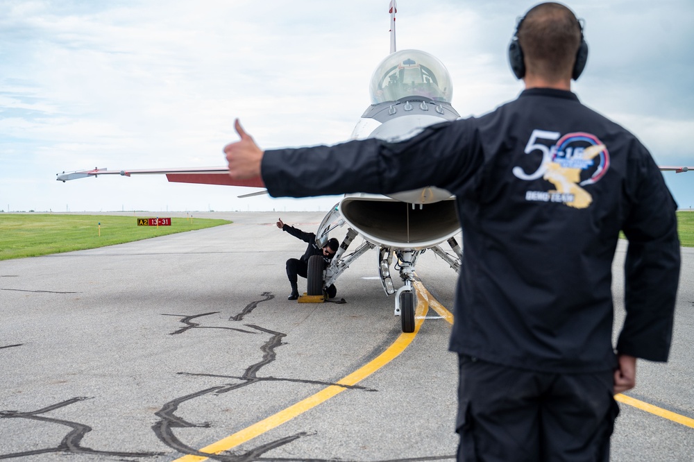 The F-16 Viper Demonstration Team perform at the Let Freedom Fly Air Show