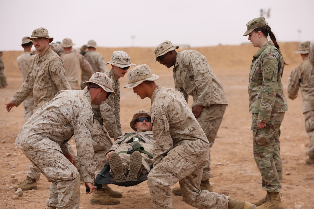 NY National Guard Medical Unit and USMC Train on Litter Carry Techniques