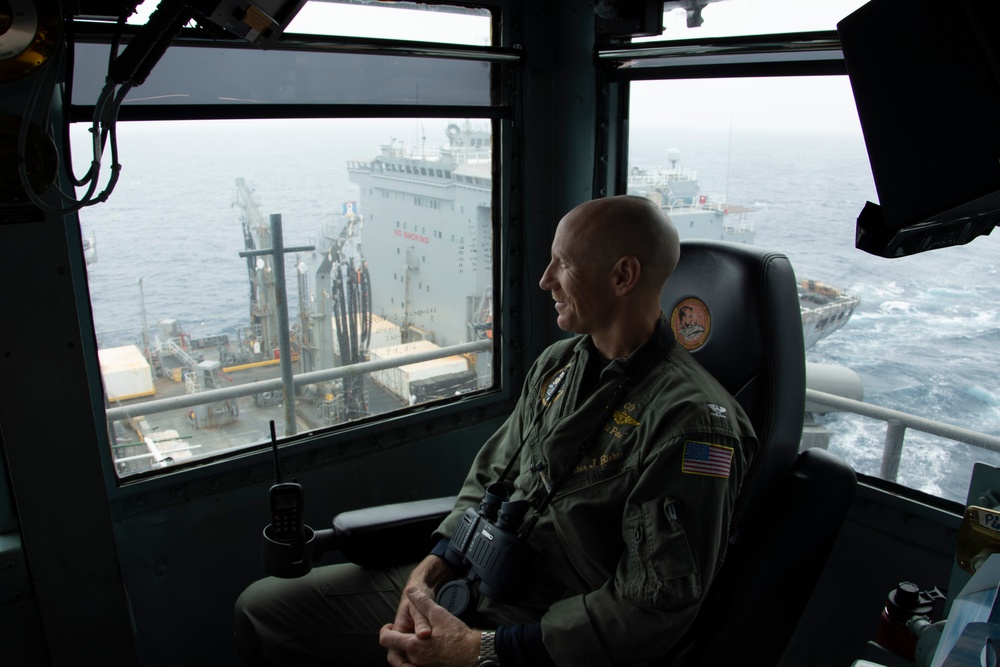 Capt. Pete Riebe oversees Abraham Lincoln replenishment at sea