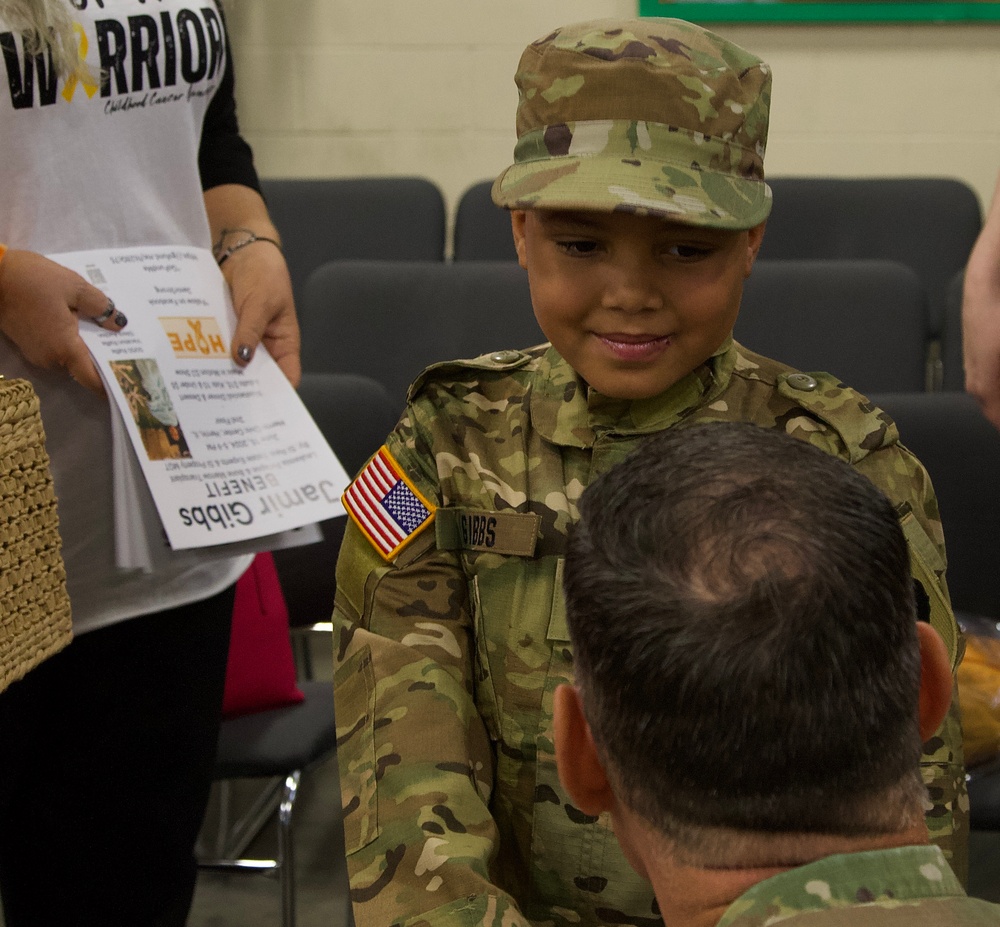 Seven-Year-Old Made Honorary First Sergeant in Illinois Army National Guard for Courage Against Cancer