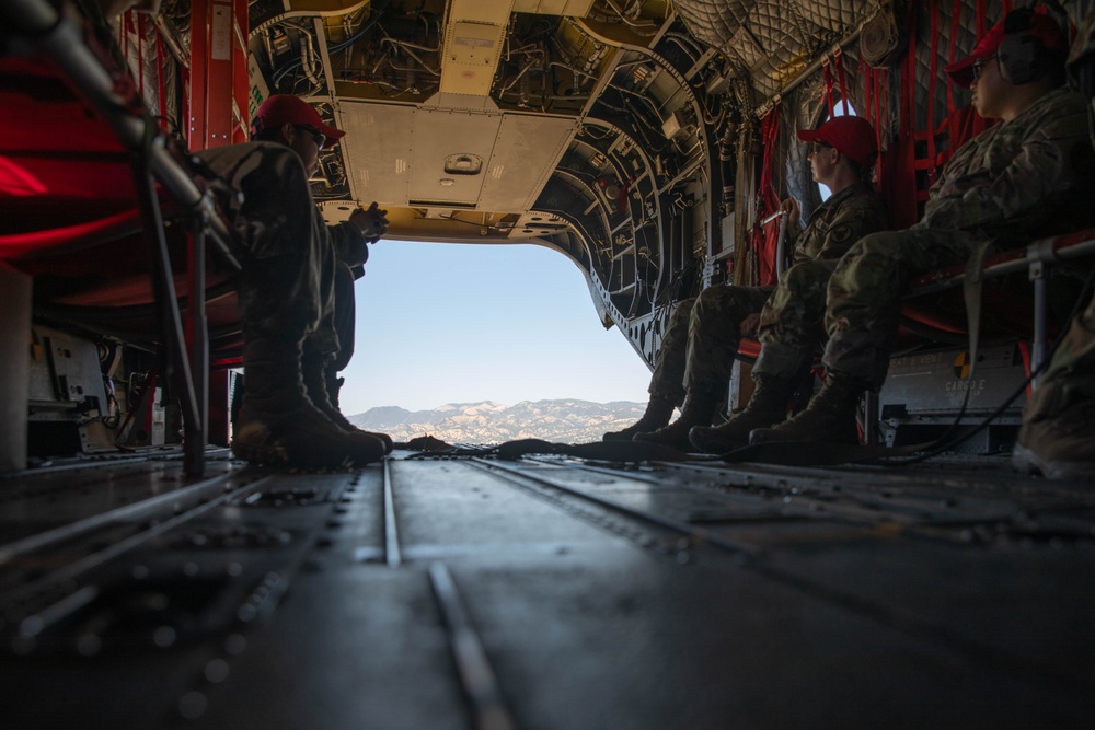 Chinook performs sling load operations at Fort Hunter Liggett