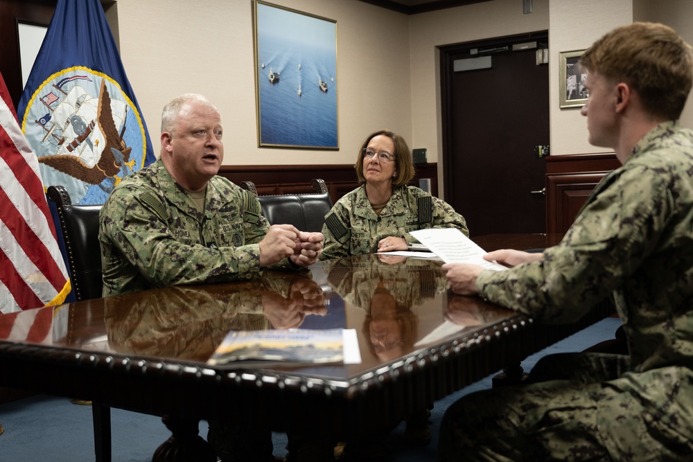 CNO Adm. Franchetti and MCPON Honea conduct interview with AFN Bahrain