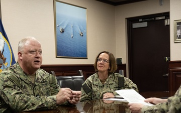 CNO Adm. Franchetti and MCPON Honea conduct interview with AFN Bahrain