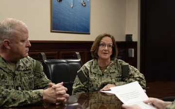 CNO Adm. Franchetti and MCPON Honea conduct interview with AFN Bahrain