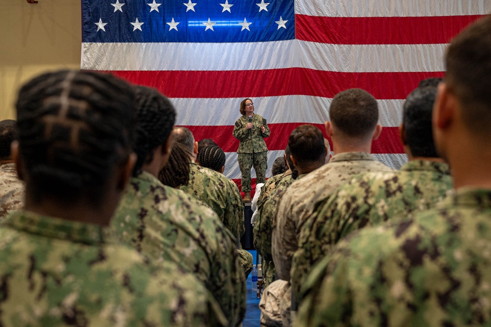 Chief of Naval Operations and Master Chief Petty Officer of the Navy Speak at an All Hands Call at U.S. Naval Forces Central Command