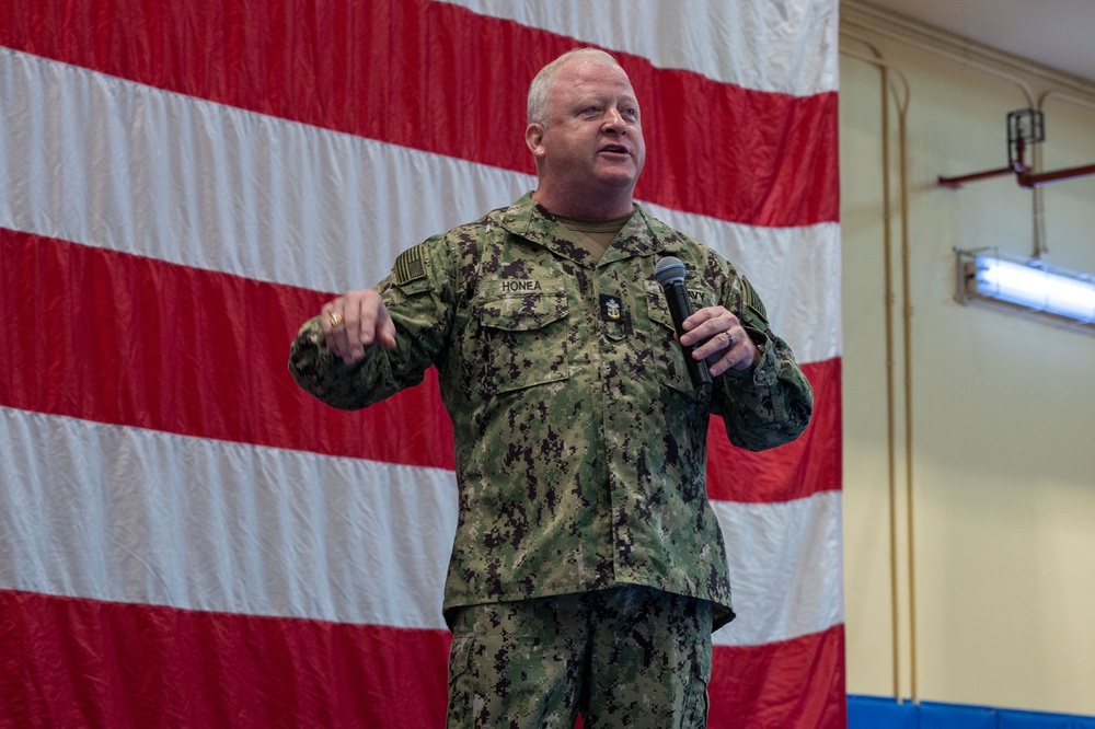 Chief of Naval Operations and Master Chief Petty Officer of the Navy Speak at an All Hands Call at U.S. Naval Forces Central Command