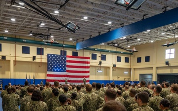 Chief of Naval Operations and Master Chief Petty Officer of the Navy Speak at an All Hands Call at U.S. Naval Forces Central Command