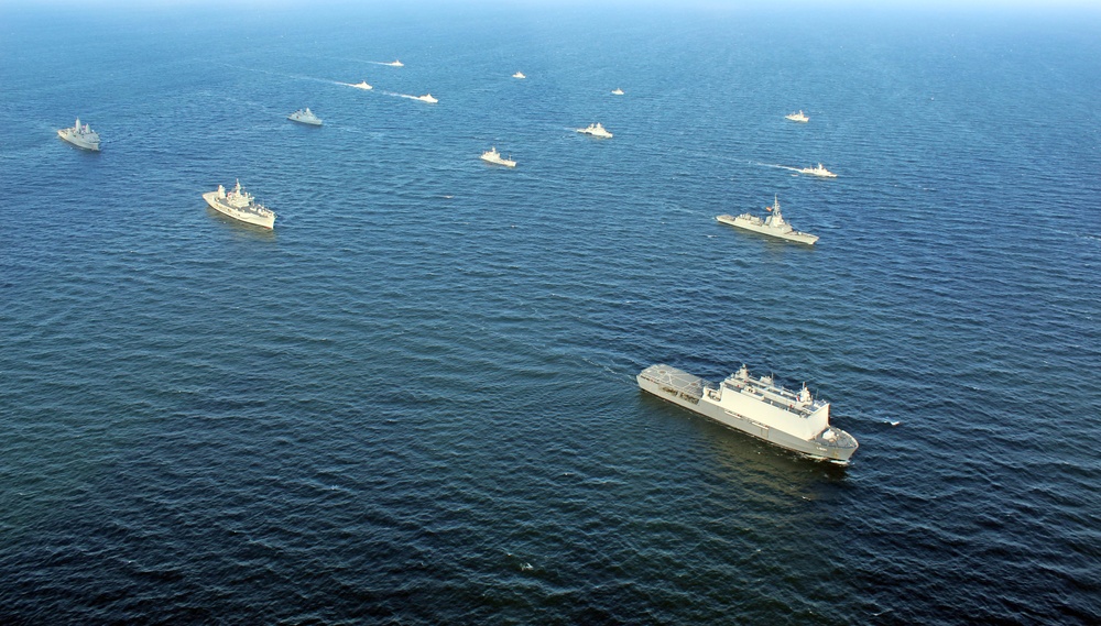 USS Mount Whitney and NATO Allies Steam in Formation