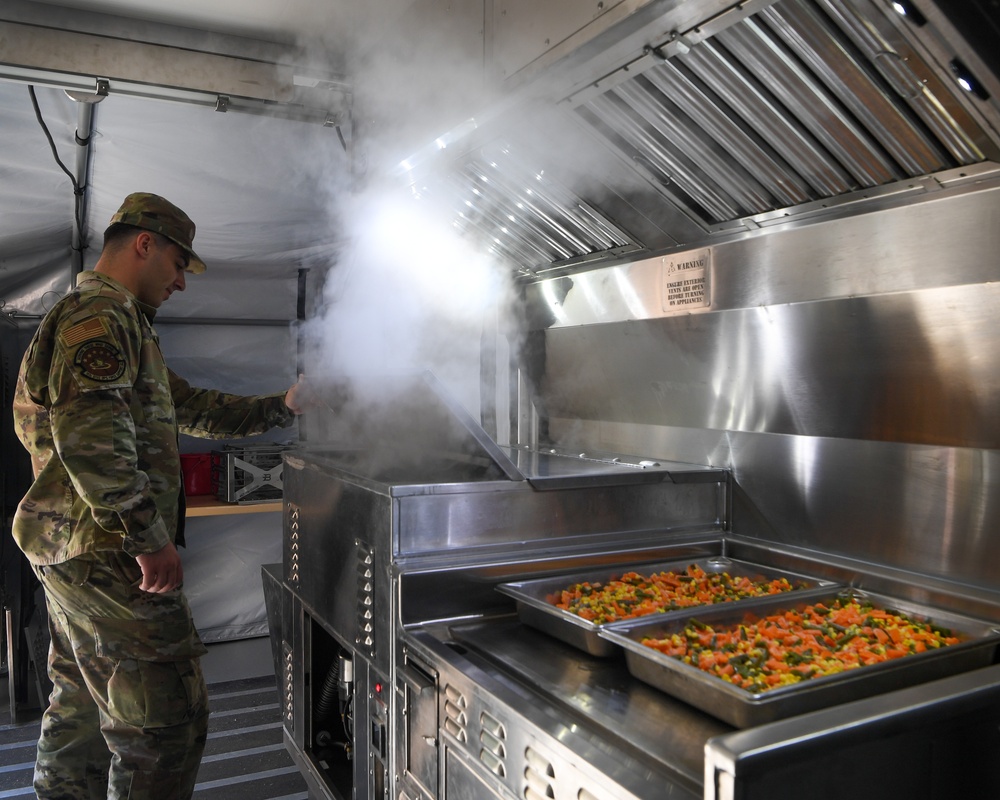 Airmen demonstrate expeditionary kitchen setup during Exercise Iron Keystone 24