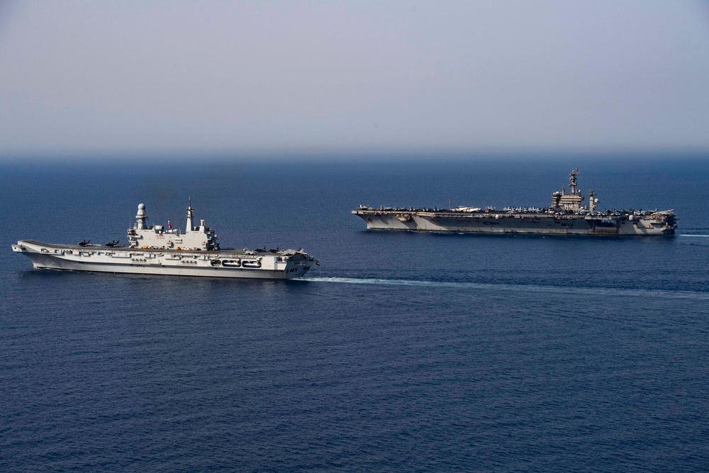 USS Dwight D. Eisenhower Carrier Strike Group Conducts Photoex with ITS Cavour Carrier Strike Group in the Red Sea