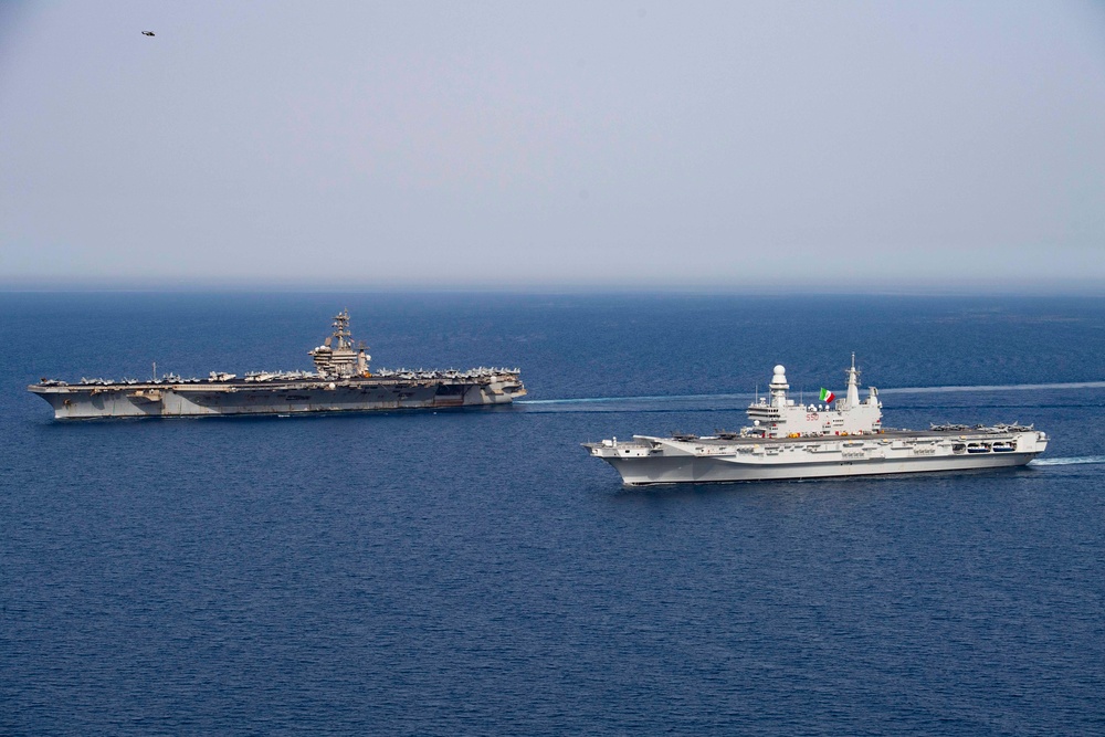 USS Dwight D. Eisenhower Carrier Strike Group Conducts Photoex with ITS Cavour Carrier Strike Group in the Red Sea