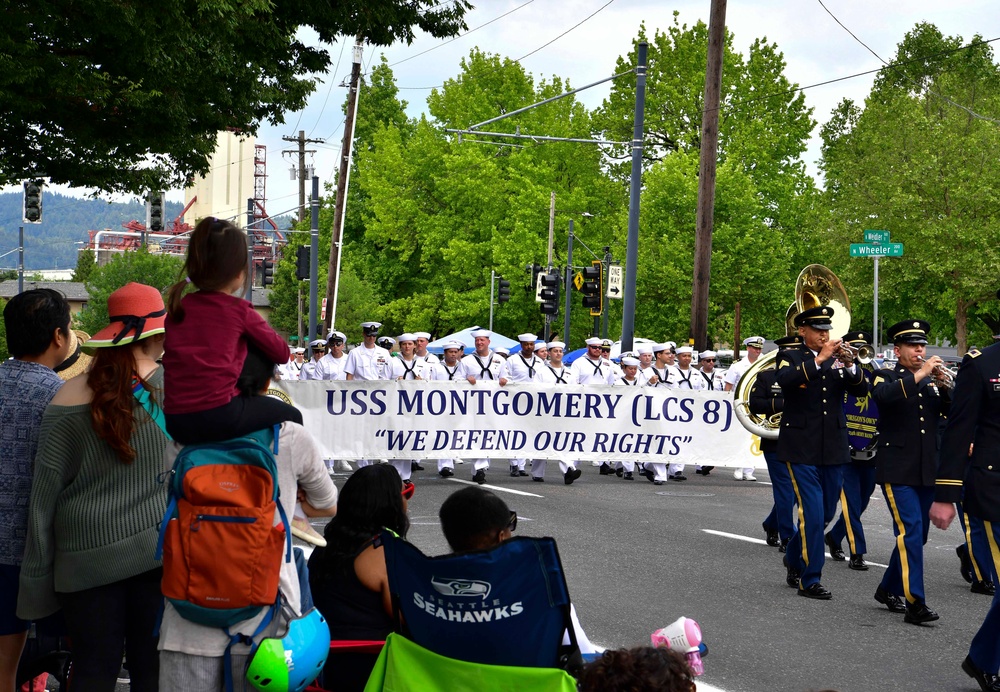 Sailors March in Portland Rose Festival Grand Floral Parade